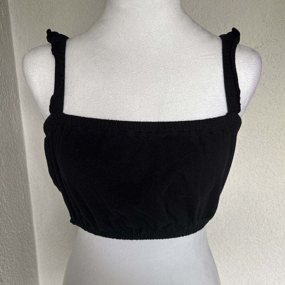 Aritzia Wilfred Black Crop Top With Ruffle Sleeve Size XS